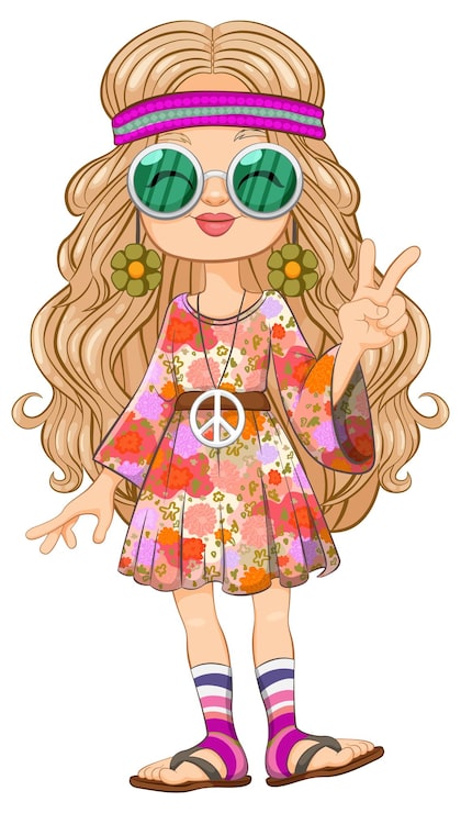 Gratis Vektor groovy fredselskende hippie pige illustration