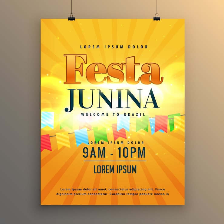 Gratis Vektor gul stjerneudbrud festa junina-plakat