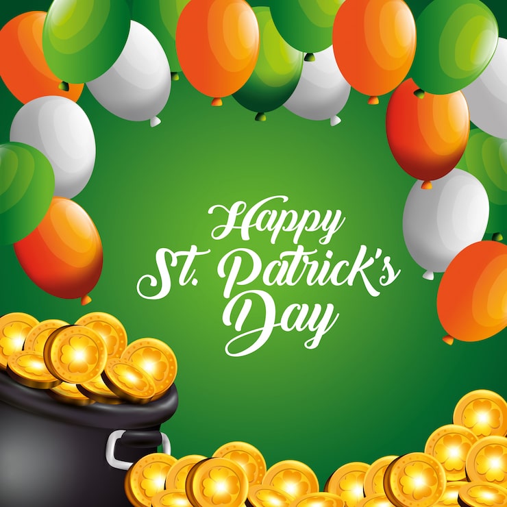 Gratis Vektor guldmønter inde i kedel med balloner til st. patricks dag