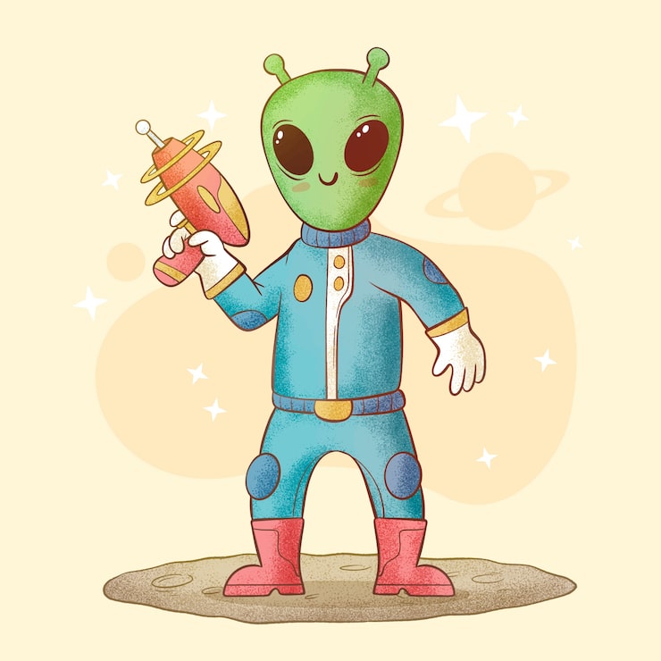 Gratis Vektor handritad alien tecknad illustration