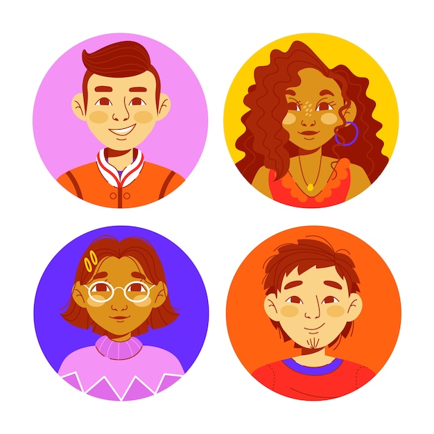 Gratis Vektor handritad avatar set illustration