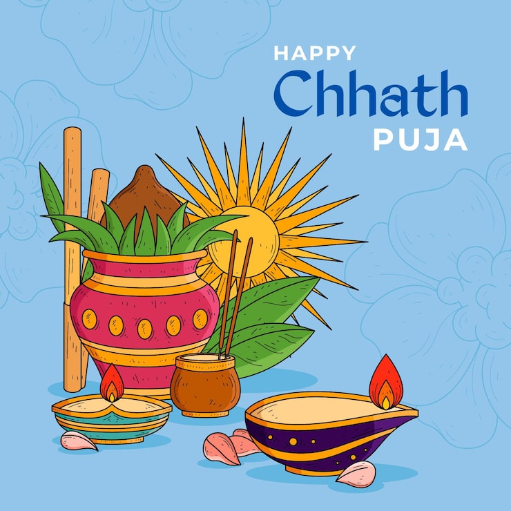 Gratis Vektor handritad chhath puja