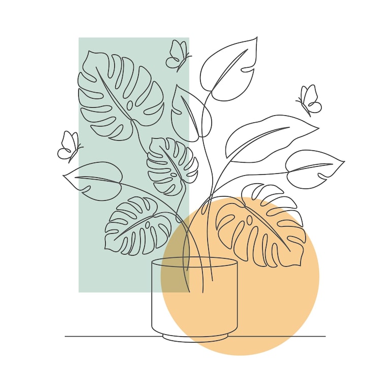 Gratis Vektor handritad en linje konst växtillustration
