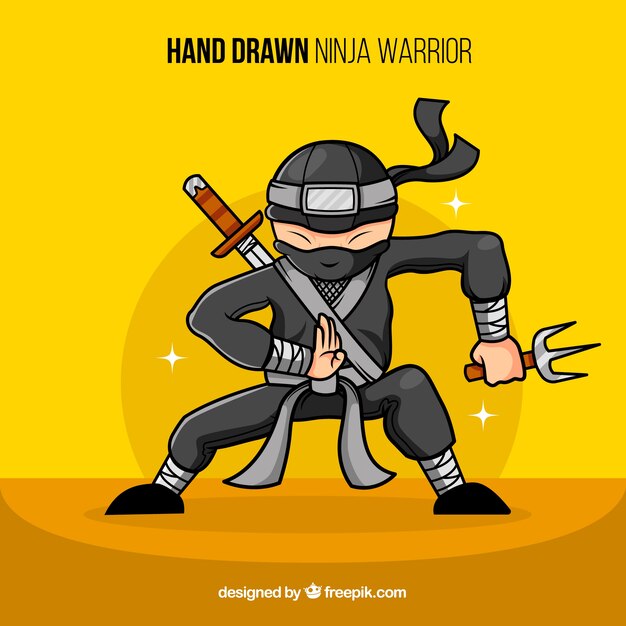 Gratis Vektor handritad ninjakrigare