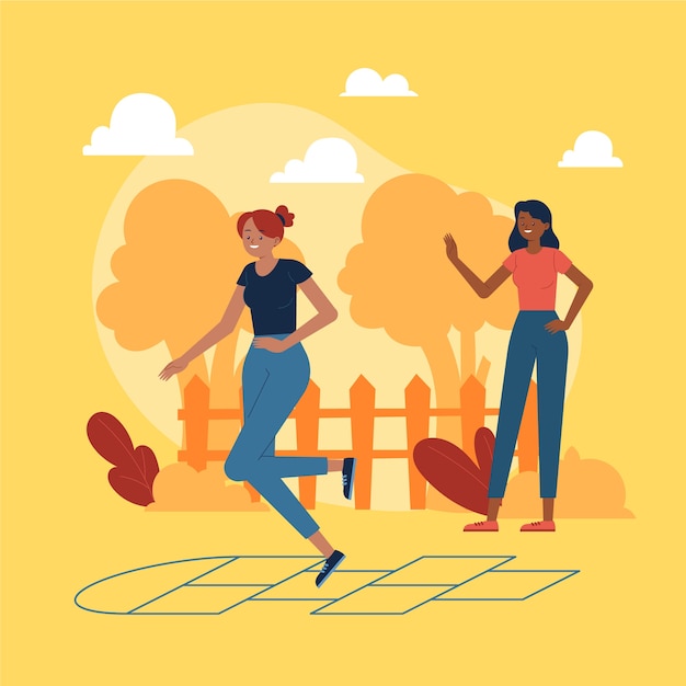 Gratis Vektor handritad platt design illustration av hage