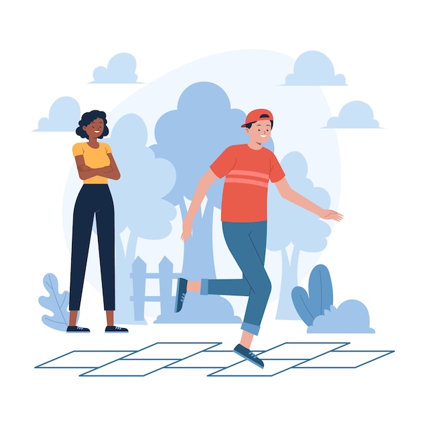 Gratis Vektor handritad platt design illustration av hage