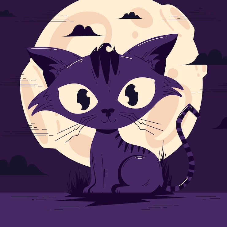Gratis Vektor handritad platt halloween-kattillustration
