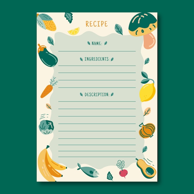 Gratis Vektor handritad recept template design