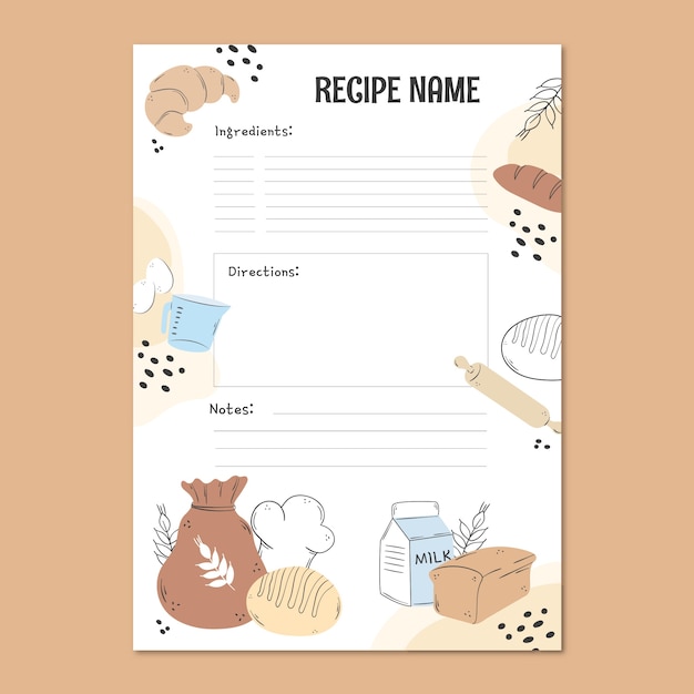Gratis Vektor handritad recept template design