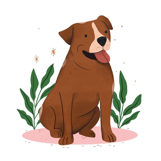 Gratis Vektor handritad söt pitbull-illustration