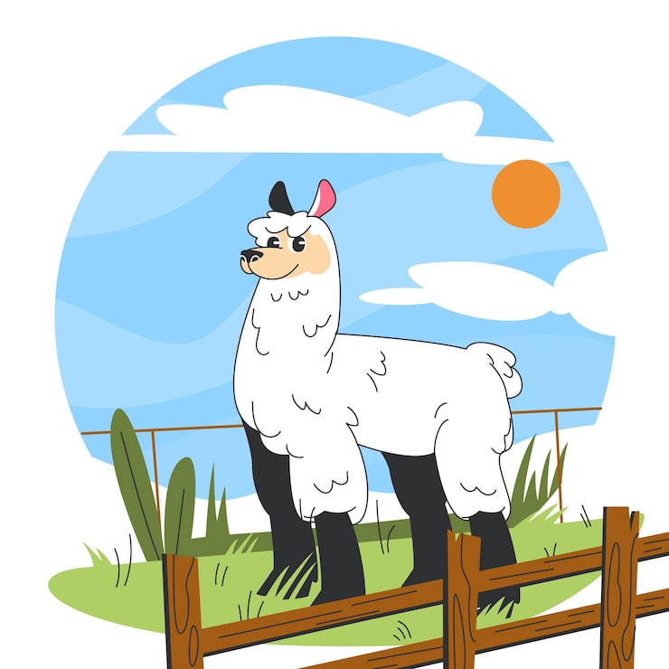 Gratis Vektor handritad tecknad alpacka illustration