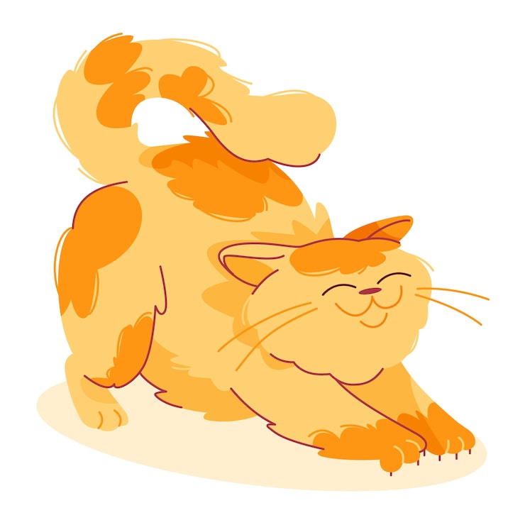Gratis Vektor handritad tecknad illustration av en tjock katt