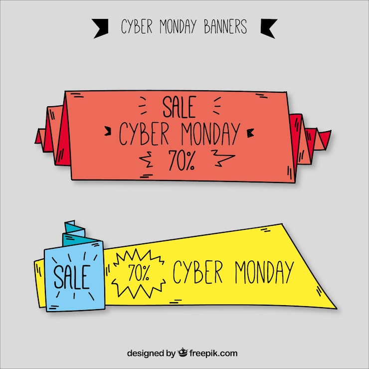 Gratis Vektor handritade cyber monday banners