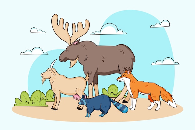 Gratis Vektor håndtegnede illustrationer af vilde dyr