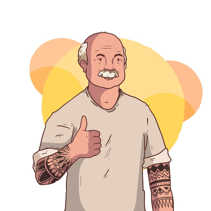 Gratis Vektor håndtegnede tatoverede ældre personers illustration