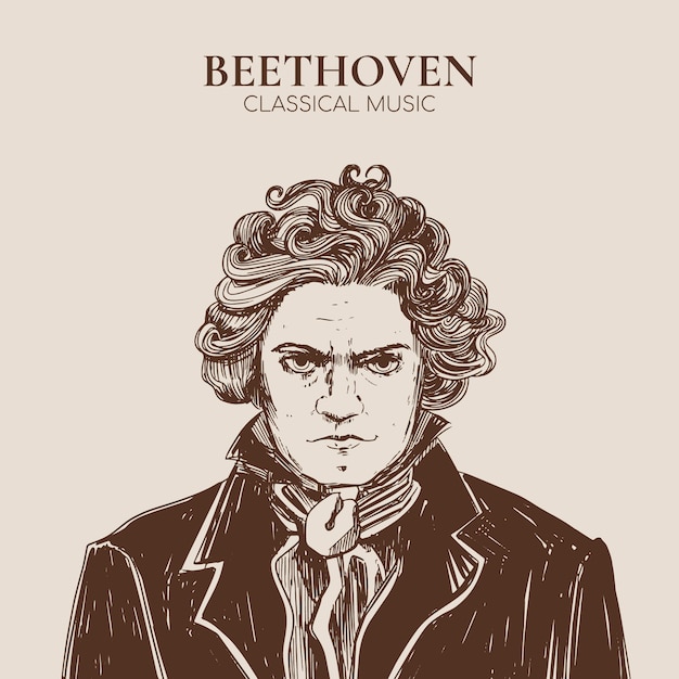 Gratis Vektor håndtegnet beethoven illustration