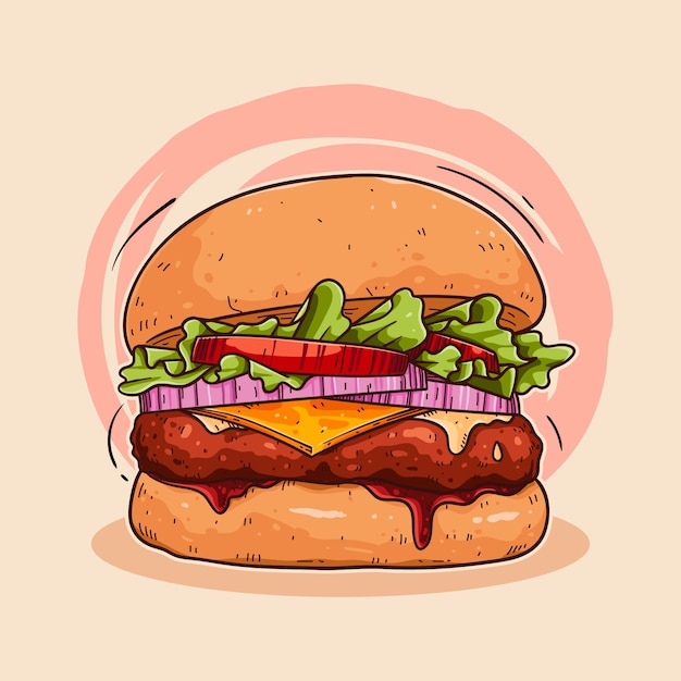 Gratis Vektor håndtegnet burger illustration