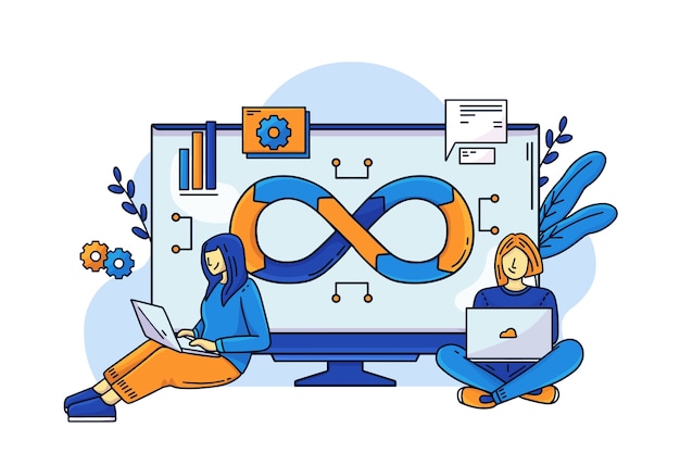 Gratis Vektor håndtegnet devops illustration