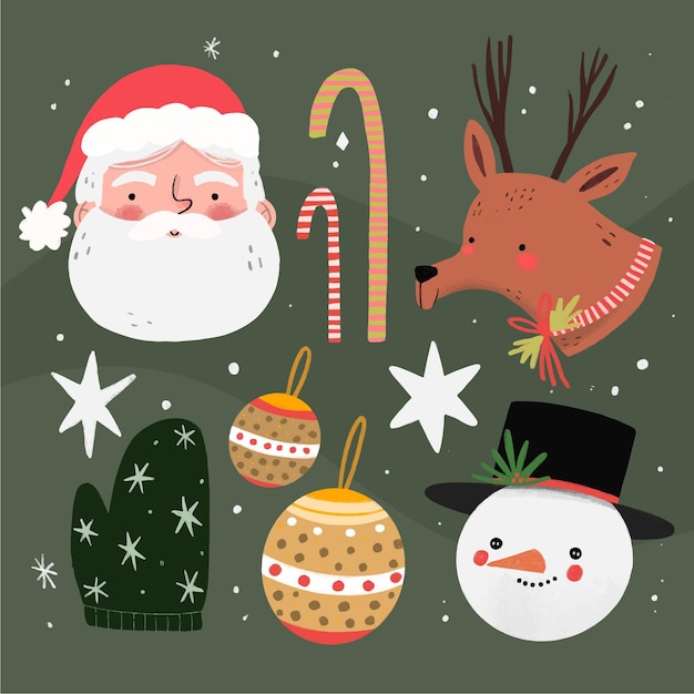 Gratis Vektor håndtegnet juleelementkollektion