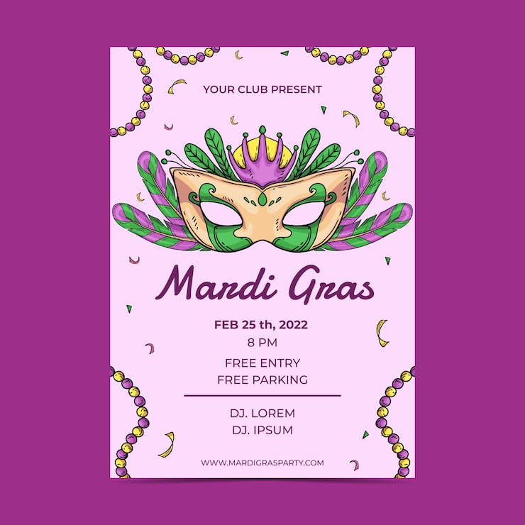 Gratis Vektor håndtegnet mardi gras vertikal flyer skabelon