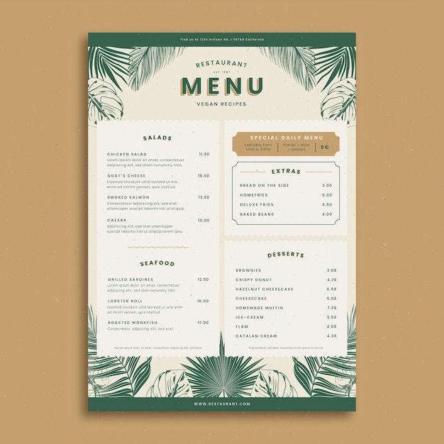 Gratis Vektor håndtegnet restaurantmenu skabelon