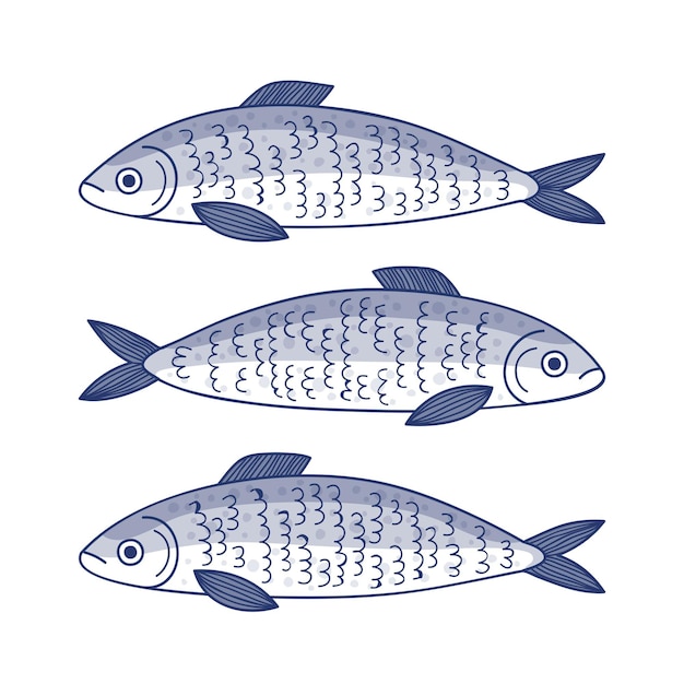 Gratis Vektor håndtegnet sardin-illustration