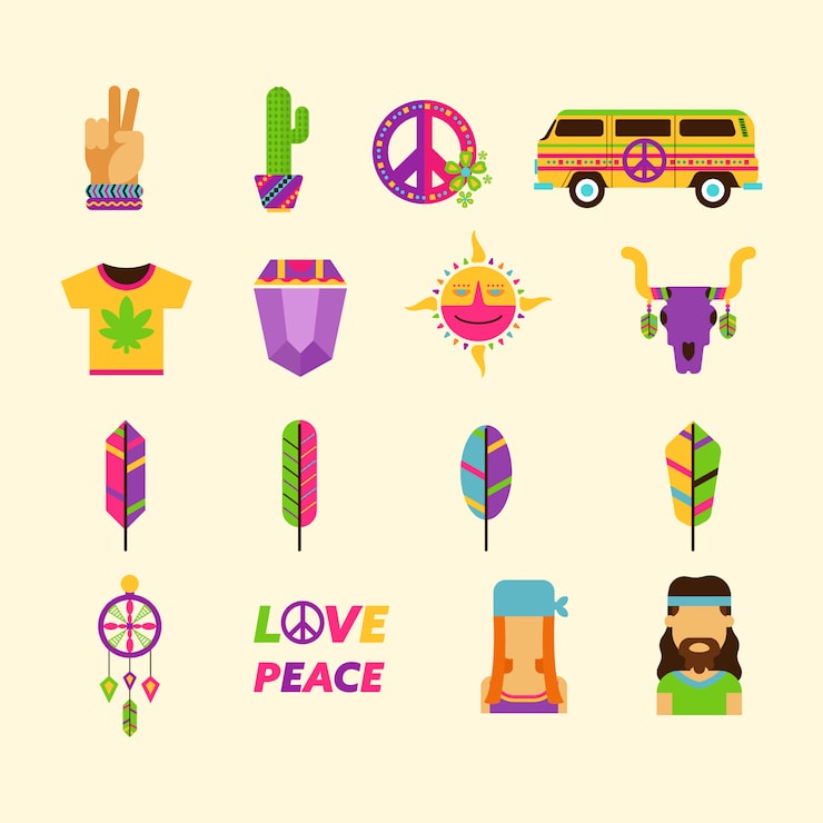 Gratis Vektor hippie ikoner kollektion