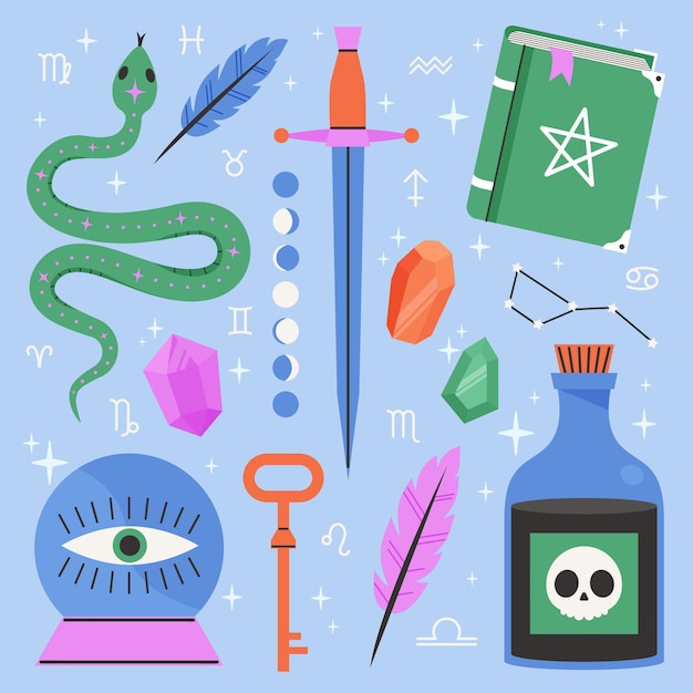 Gratis Vektor illustrationskoncept med esoteriska element
