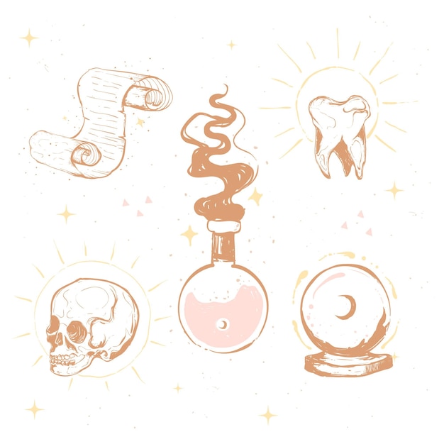 Gratis Vektor illustrationskoncept med esoteriska element