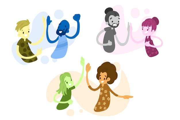 Gratis Vektor illustrationssamling med folk, der giver high five