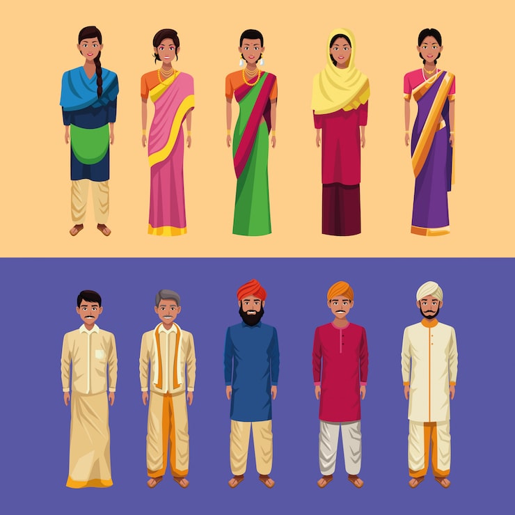 Gratis Vektor indisk grupp av indien tecknade serier