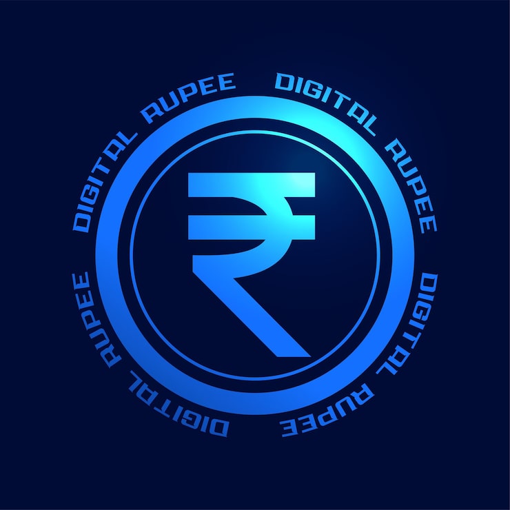 Gratis Vektor indisk valuta digital rupee tegn på blå baggrund
