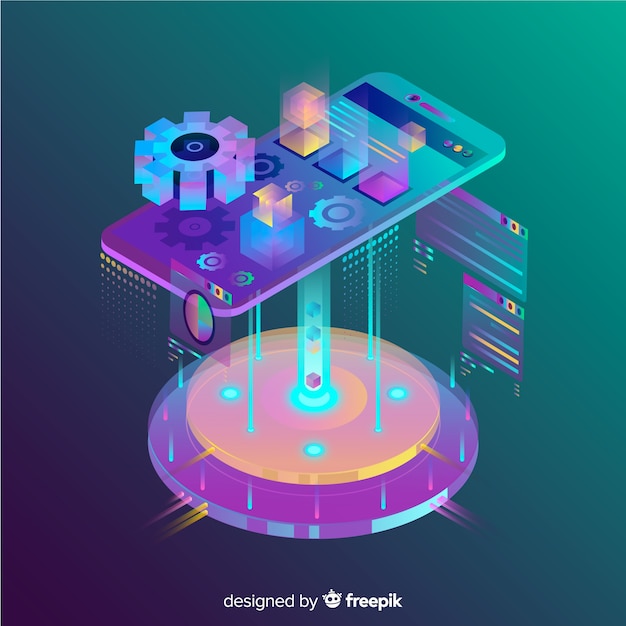 Gratis Vektor isometrisk gradient 3d mobiltelefon baggrund