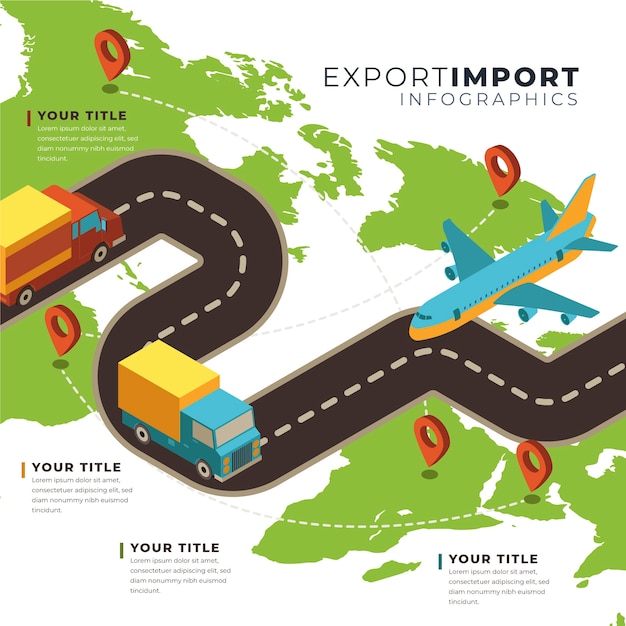 Gratis Vektor isometrisk import- och exportinfografikmall