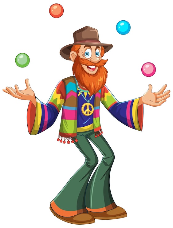 Gratis Vektor jonglerende hippie i farverig påklædning