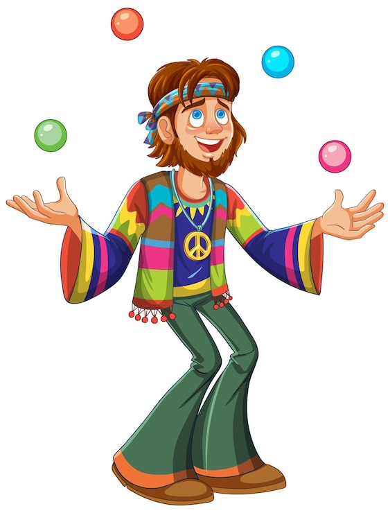 Gratis Vektor jonglerende hippie i levende påklædning