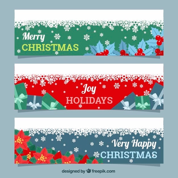 Gratis Vektor julepynt og sne bannere