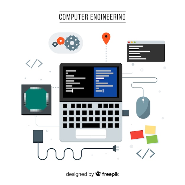 Gratis Vektor koncept af flad computer engineering