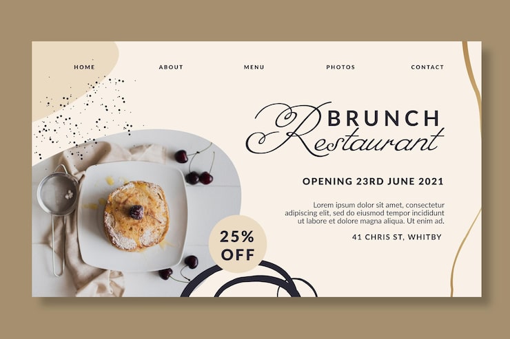 Gratis Vektor landingsside-skabelon til brunchrestaurant