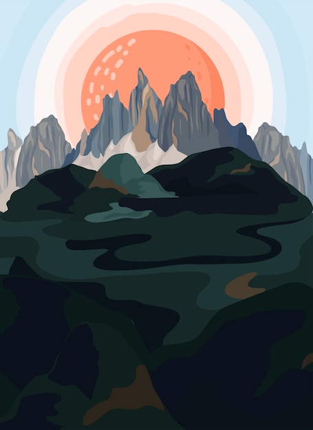 Gratis Vektor malet bjerglandskabsillustration