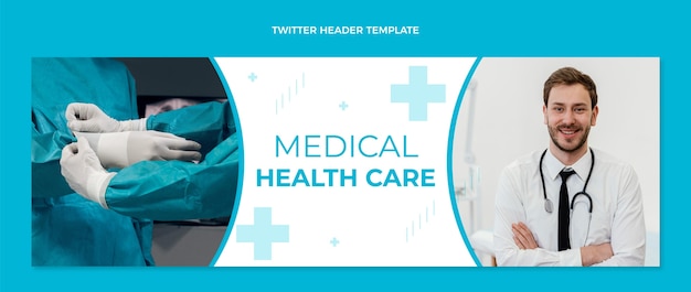Gratis Vektor medicinsk twitter-header i flad design