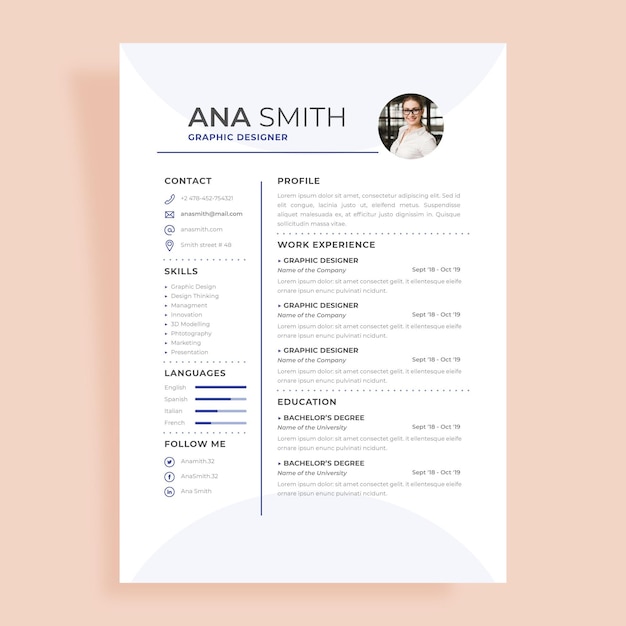 Gratis Vektor minimalistisk cv-mall