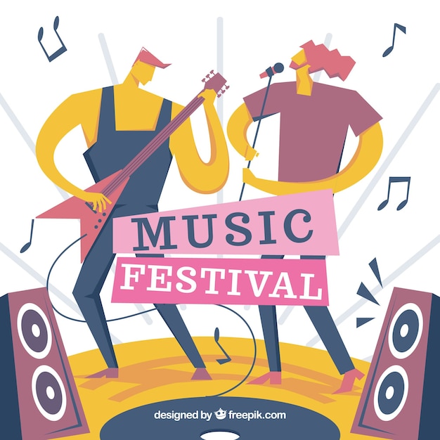Gratis Vektor musikfestivalbakgrund i platt design
