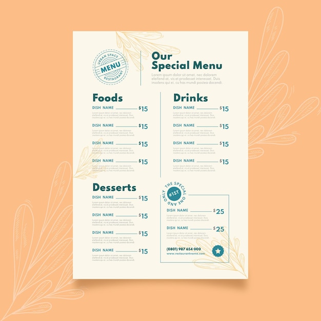 Gratis Vektor økologisk flad rustik restaurantmenu