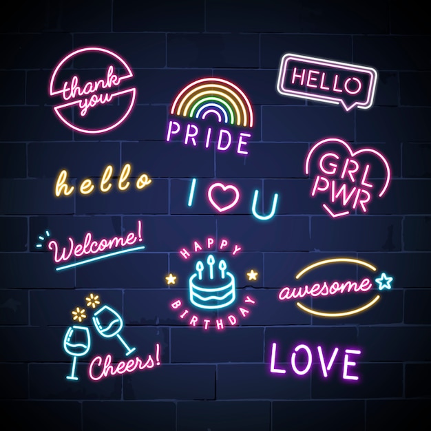 Gratis Vektor olika neon skyltar vektor set