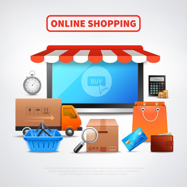 Gratis Vektor online butik flad komposition