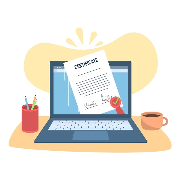Gratis Vektor online certificering illustration