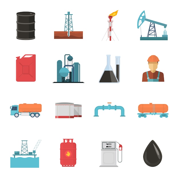 Gratis Vektor petroleum industry icon set