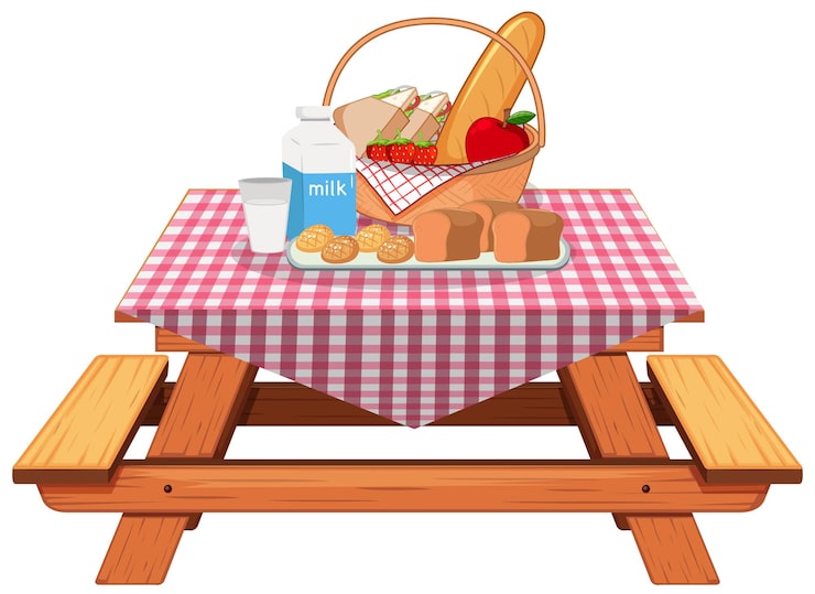 Gratis Vektor picknickmåltid på vit bakgrund