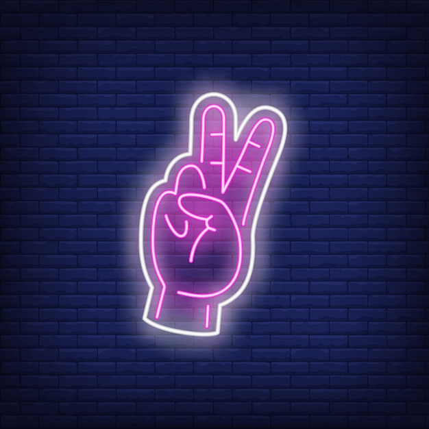 Gratis Vektor pink fredsgestus neonskilt